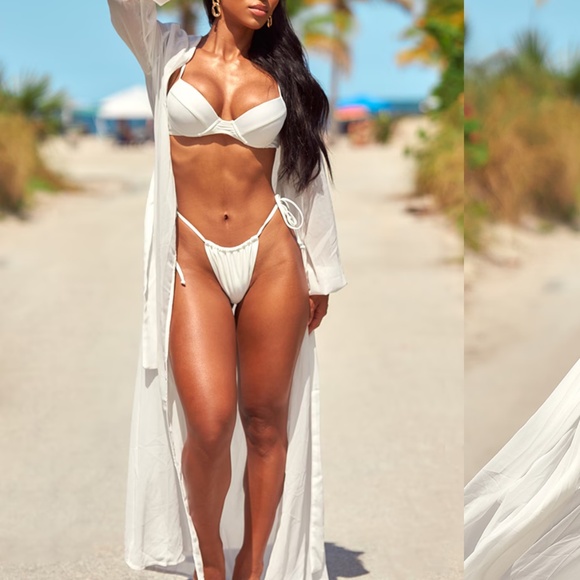 Black/white maxi belted beach kimono - Picture 10 of 14